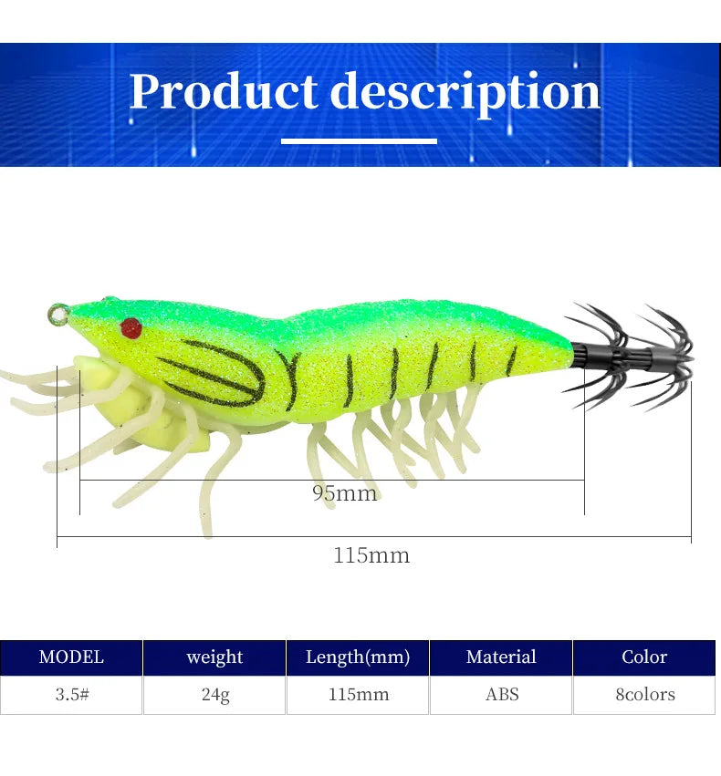 AS Hard Bait Glow Soft Shrimp Hook Crowns 24g Noise Sound Squid Jigs Sea Fishing Lure Set Artificial Cuttlefish Octopus