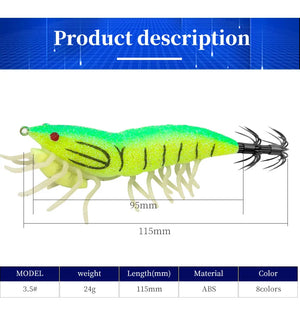 AS Hard Bait Glow Soft Shrimp Hook Crowns 24g Noise Sound Squid Jigs Sea Fishing Lure Set Artificial Cuttlefish Octopus