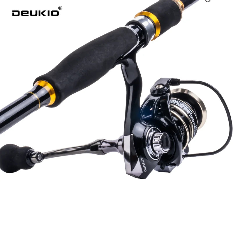 Fishing Rod Reel Combo 1.8 2.1m Carbon Fiber Spinning Rod and 5.2:1 Gear Ratio Spinning Reel Max Drag 8kg for Fresh Saltwater