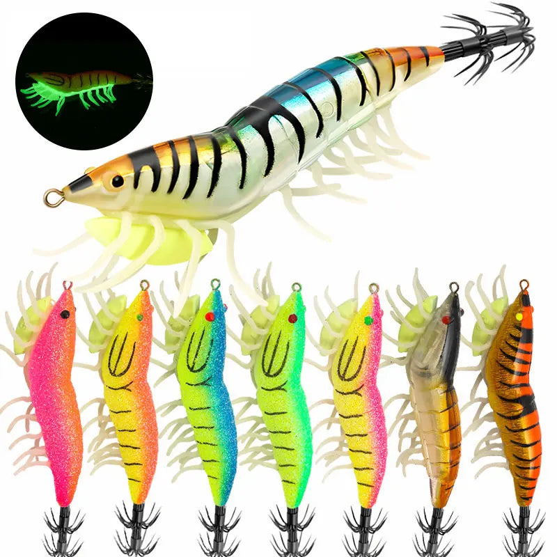 AS Hard Bait Glow Soft Shrimp Hook Crowns 24g Noise Sound Squid Jigs Sea Fishing Lure Set Artificial Cuttlefish Octopus