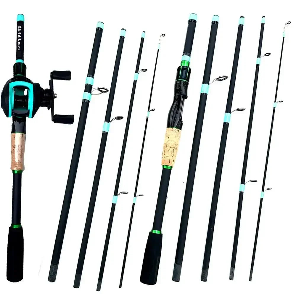 4/5 Sections Telescopic Lure Fishing Rod and 7.2:1 High Speed Gear Ratio Baitcasting Reel Portable Travel Fishing Tackle Combo