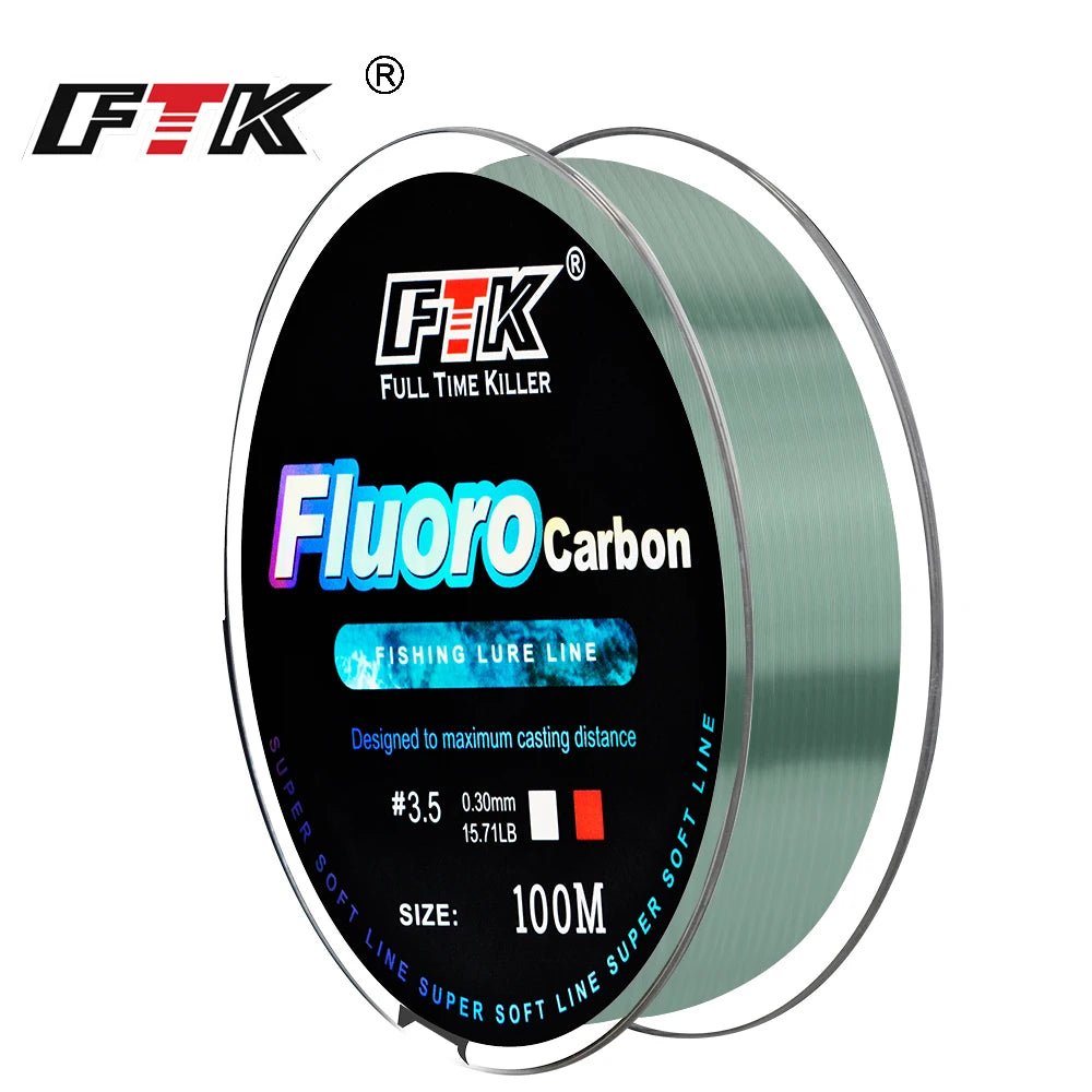 FTK 100m 4.13-34.32LB Fluorocarbon Fishing Lure Line green Carbon Fiber Fly Fishing Line Super Soft Line Pesca