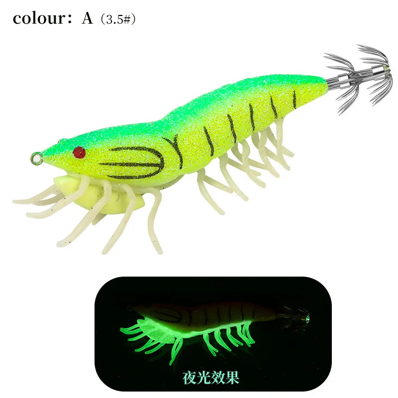 AS Hard Bait Glow Soft Shrimp Hook Crowns 24g Noise Sound Squid Jigs Sea Fishing Lure Set Artificial Cuttlefish Octopus