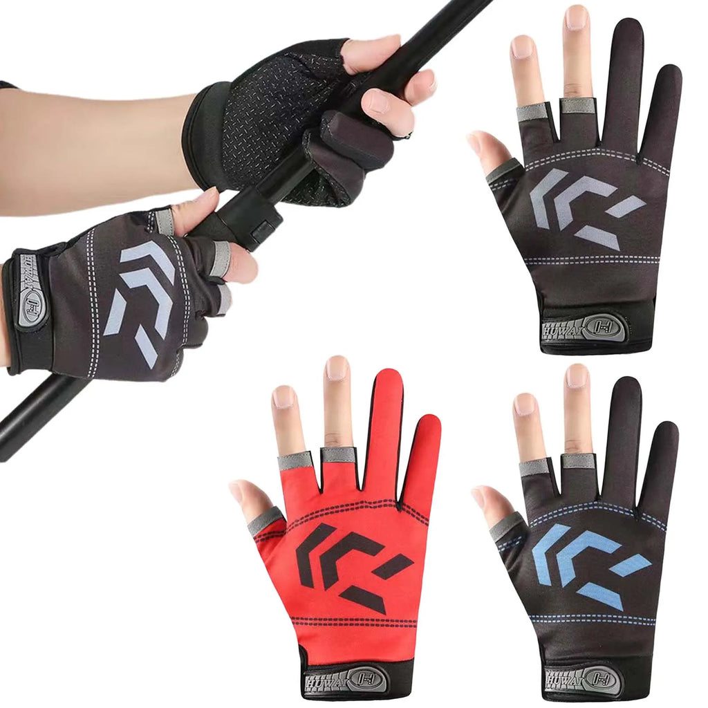 1/2 pair Fishing Gloves Sun Protection 3 Cut Fingers Anti-Slip Breathable Fishing Gloves Suitable for Outdoor Activities