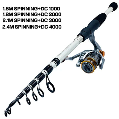 GHOTDA Fishing Rod Reel Combo 1.6~2.4m Ultralight Carbon Fiber Telescopic Lure Casting Rod and Spinning Reel for Carp Fishing