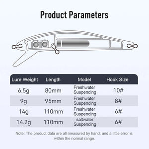 KINGDOM SP Shadow Suspending Minnow 6.5g 9g 14g 14.2g Artificial Fishing Lure Jerkbait Wobblers Bass Pike Swimbait Fishing Lures