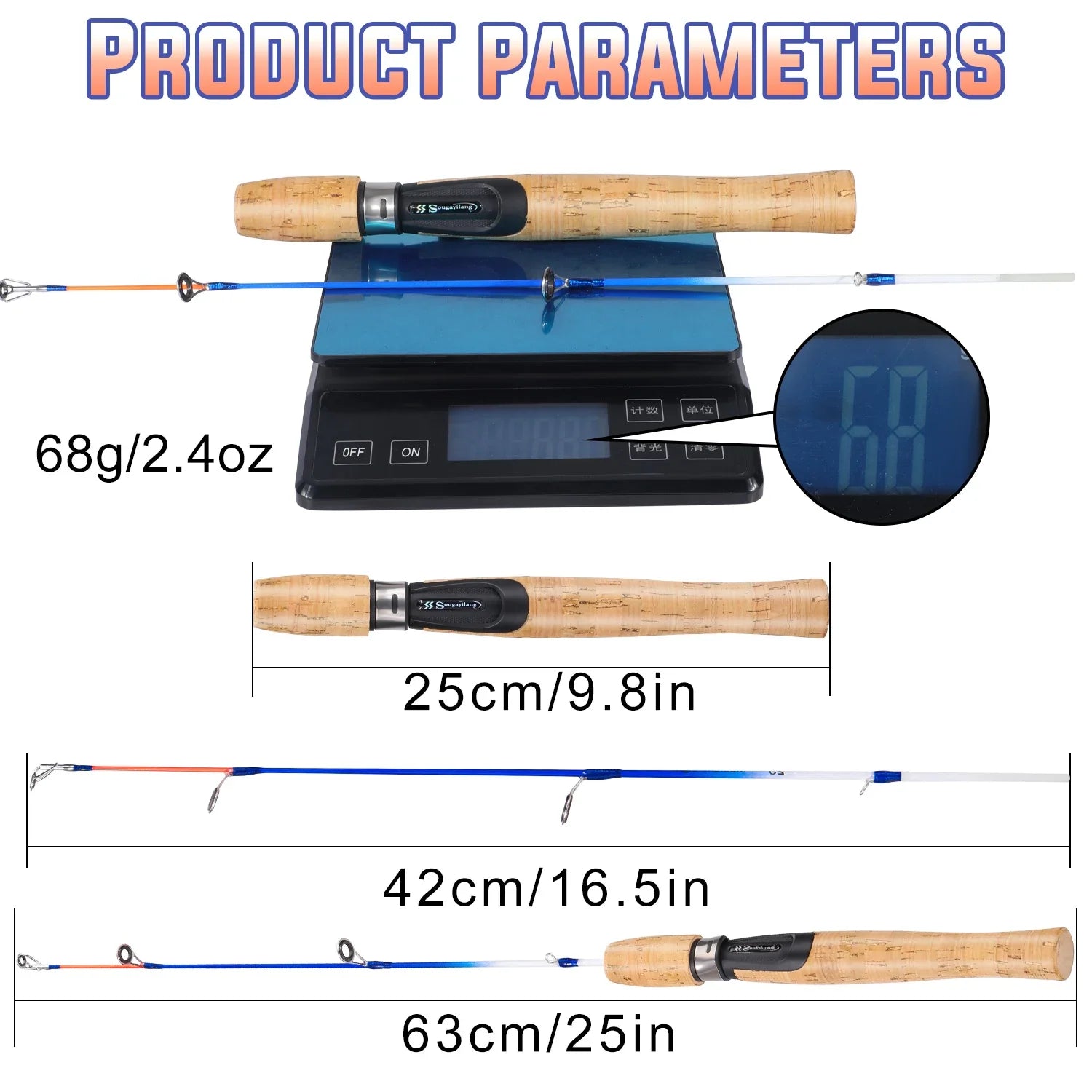 Sougayilang Ice Fishing Rod Combo Portable 2 Sections Ultralight Winter Fishing Rod and Reel Set 71cm 68cm Spinning Rod Set