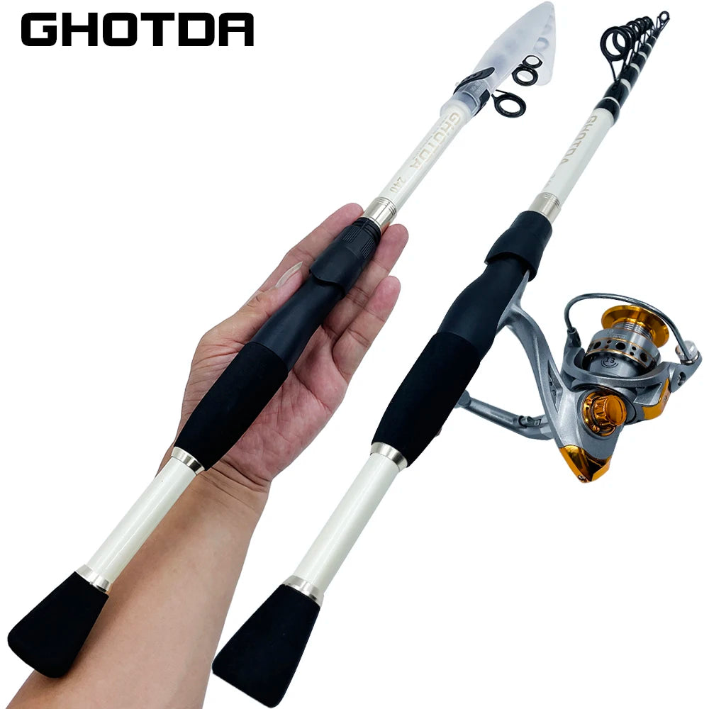 GHOTDA Fishing Rod Reel Combo 1.6~2.4m Ultralight Carbon Fiber Telescopic Lure Casting Rod and Spinning Reel for Carp Fishing