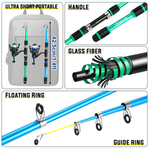 Sougayilang Telescopic Fishing Rod and Reel Set Portable Fiberglass Rod and 5.2:1Gear Ratio Reel with Fishing Hook Lure Line Kit