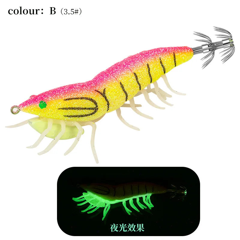 AS Hard Bait Glow Soft Shrimp Hook Crowns 24g Noise Sound Squid Jigs Sea Fishing Lure Set Artificial Cuttlefish Octopus