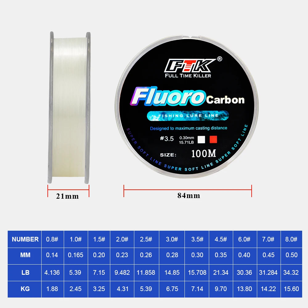 FTK 100m 4.13-34.32LB Fluorocarbon Fishing Lure Line green Carbon Fiber Fly Fishing Line Super Soft Line Pesca