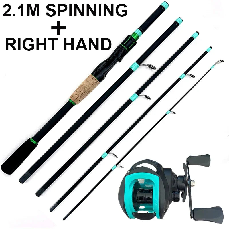 4/5 Sections Telescopic Lure Fishing Rod and 7.2:1 High Speed Gear Ratio Baitcasting Reel Portable Travel Fishing Tackle Combo