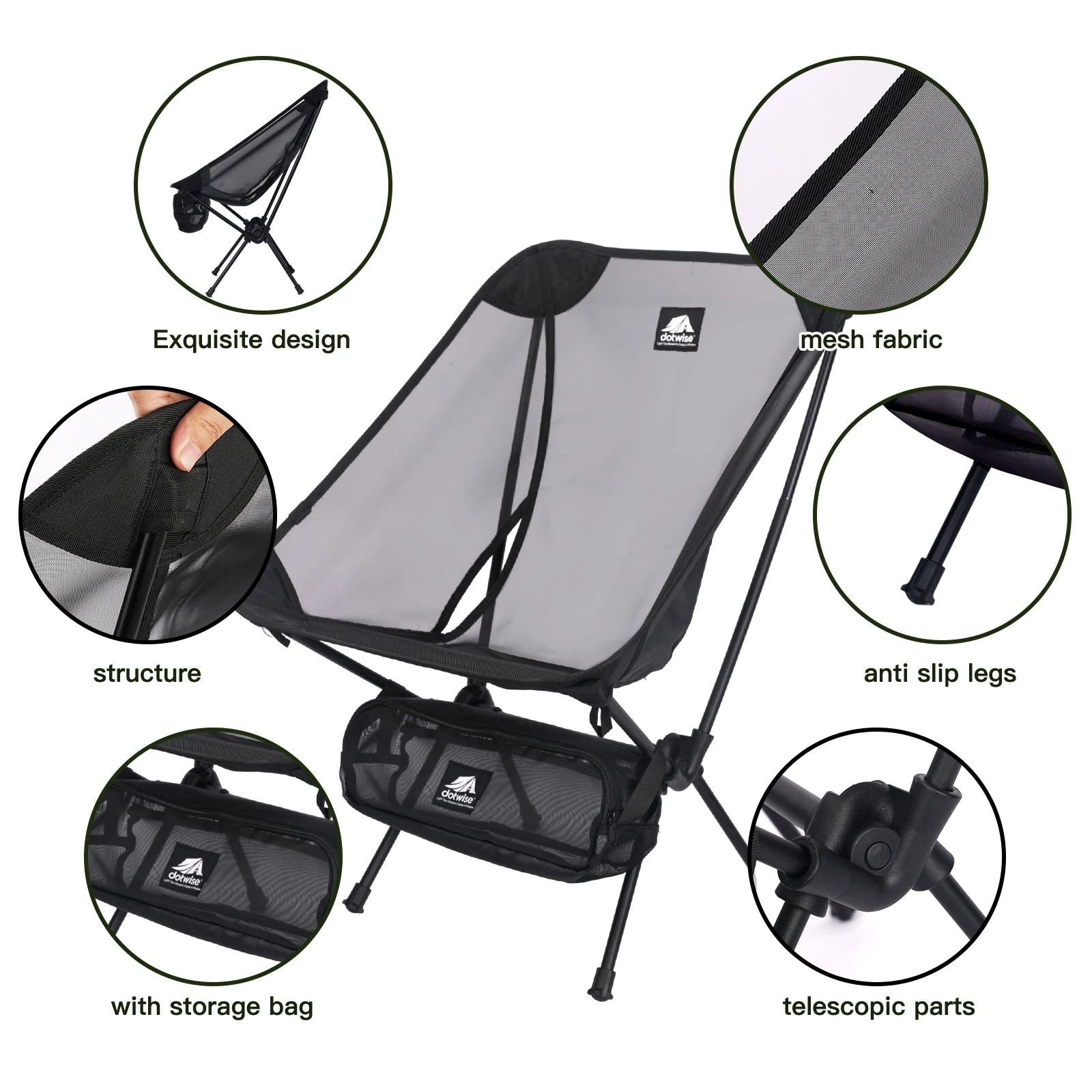 Moon Chair Breathable Outdoor Chair Camping Fishing Chair Mesh Material 7075 Aluminum Alloy Breathable Surface Anti Sinking