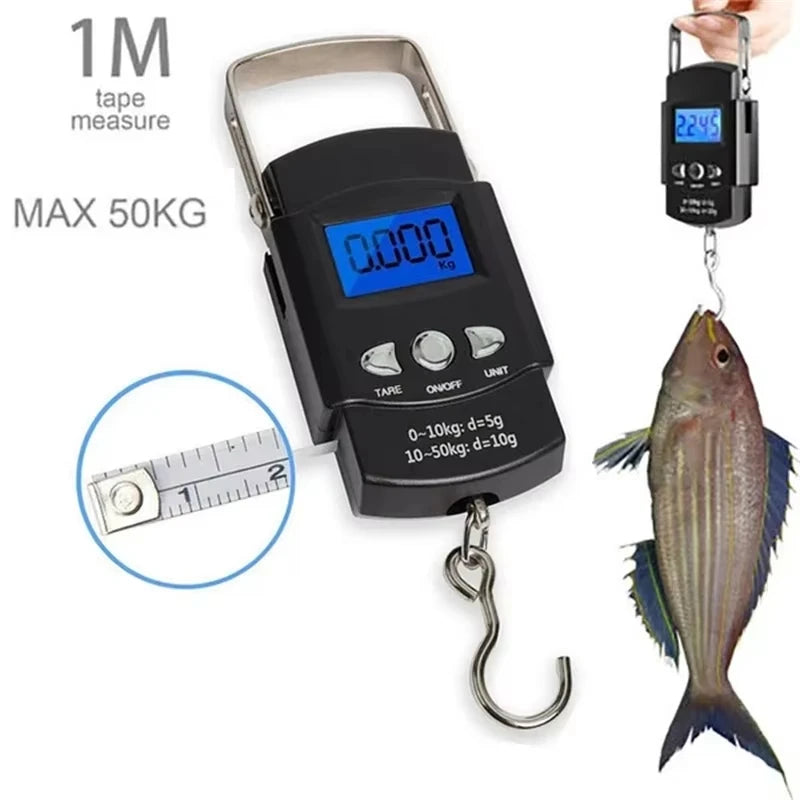 Handheld Hanging Scale 50kg Portable Digital Hook Scale Battery Powered ABS Plastic LCD Backlight Travel Luggage Courier Use