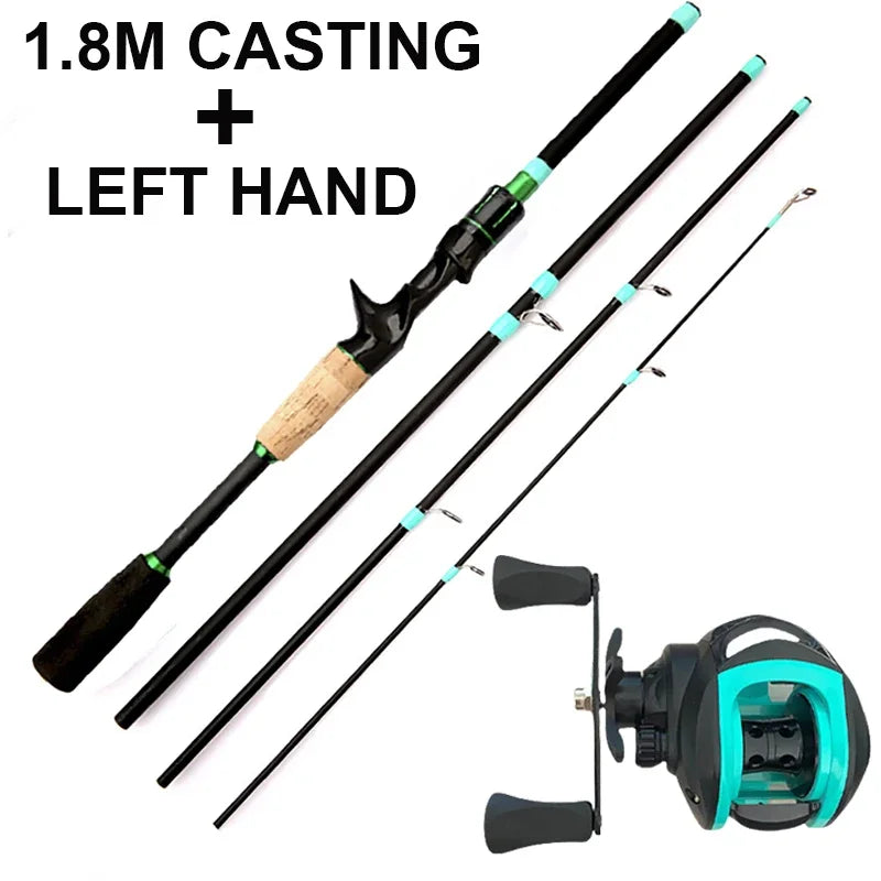4/5 Sections Telescopic Lure Fishing Rod and 7.2:1 High Speed Gear Ratio Baitcasting Reel Portable Travel Fishing Tackle Combo
