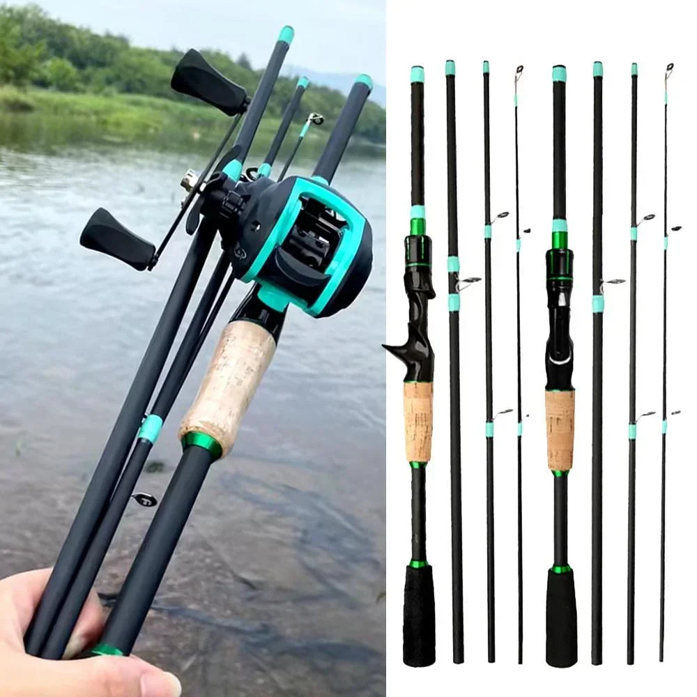 4/5 Sections Telescopic Lure Fishing Rod and 7.2:1 High Speed Gear Ratio Baitcasting Reel Portable Travel Fishing Tackle Combo