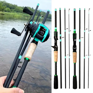 4/5 Sections Telescopic Lure Fishing Rod and 7.2:1 High Speed Gear Ratio Baitcasting Reel Portable Travel Fishing Tackle Combo