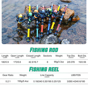 Sougayilang Telescopic Fishing Rod and Reel Set Portable Fiberglass Rod and 5.2:1Gear Ratio Reel with Fishing Hook Lure Line Kit