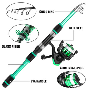 Sougayilang Telescopic Fishing Rod and Reel Set Portable Fiberglass Rod and 5.2:1Gear Ratio Reel with Fishing Hook Lure Line Kit