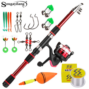 Sougayilang Telescopic Fishing Rod and Reel Set Portable Fiberglass Rod and 5.2:1Gear Ratio Reel with Fishing Hook Lure Line Kit