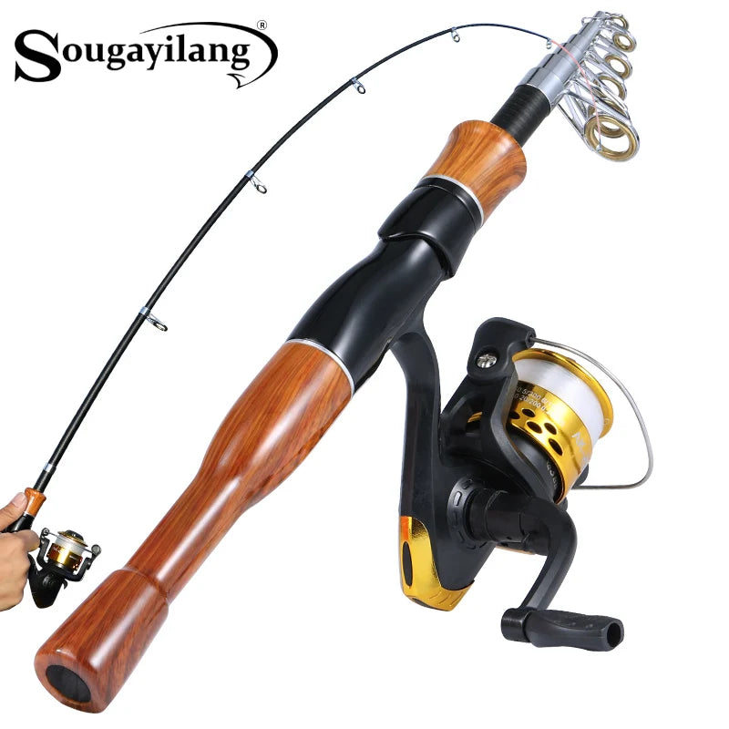 Sougayilang Spinning Fishing Combo 1.6m Carbon Fiber Spinning Rod and 5.2:1 High Speed Spinning Fishing Reel Fishing Kit Tackle