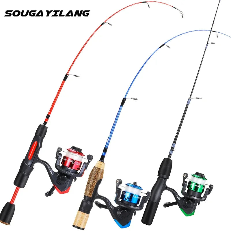 Sougayilang Ice Fishing Rod Combo Portable 2 Sections Ultralight Winter Fishing Rod and Reel Set 71cm 68cm Spinning Rod Set