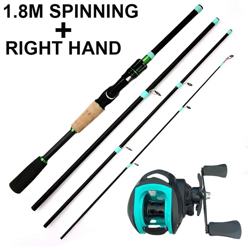 4/5 Sections Telescopic Lure Fishing Rod and 7.2:1 High Speed Gear Ratio Baitcasting Reel Portable Travel Fishing Tackle Combo
