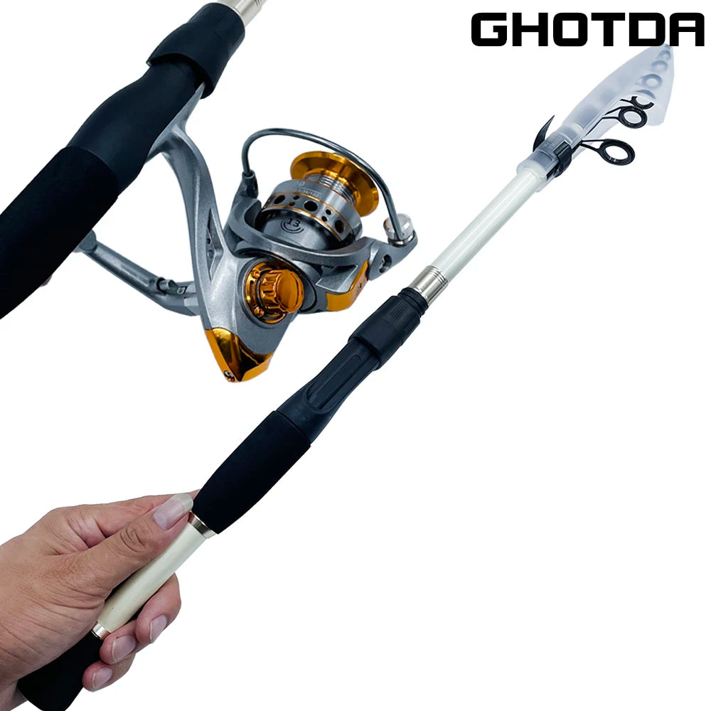 GHOTDA Fishing Rod Reel Combo 1.6~2.4m Ultralight Carbon Fiber Telescopic Lure Casting Rod and Spinning Reel for Carp Fishing