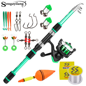 Sougayilang Telescopic Fishing Rod and Reel Set Portable Fiberglass Rod and 5.2:1Gear Ratio Reel with Fishing Hook Lure Line Kit