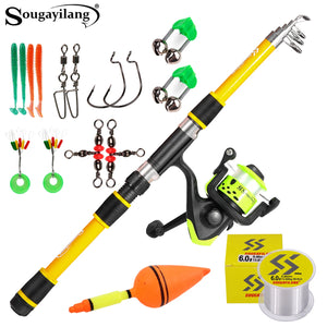 Sougayilang Telescopic Fishing Rod and Reel Set Portable Fiberglass Rod and 5.2:1Gear Ratio Reel with Fishing Hook Lure Line Kit