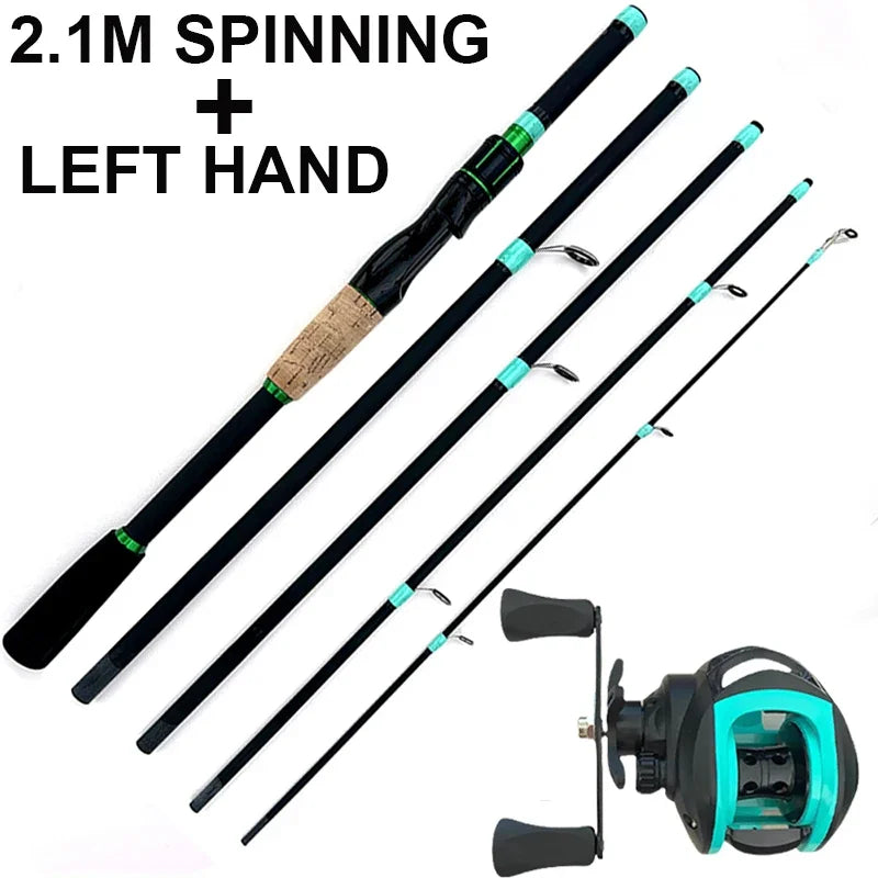 4/5 Sections Telescopic Lure Fishing Rod and 7.2:1 High Speed Gear Ratio Baitcasting Reel Portable Travel Fishing Tackle Combo