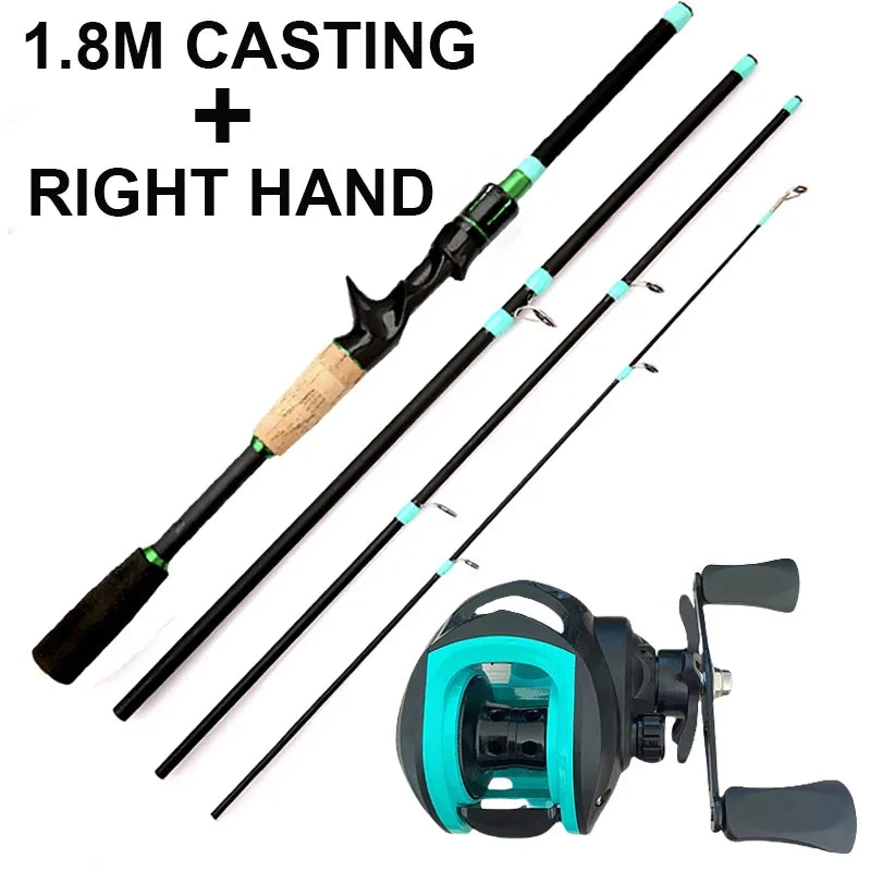 4/5 Sections Telescopic Lure Fishing Rod and 7.2:1 High Speed Gear Ratio Baitcasting Reel Portable Travel Fishing Tackle Combo