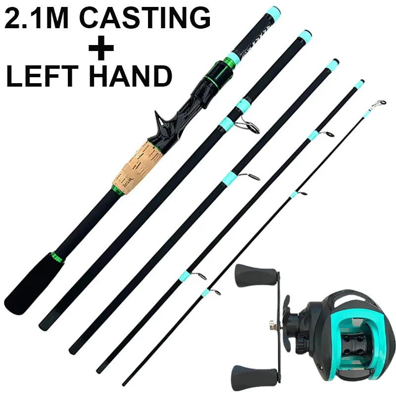 4/5 Sections Telescopic Lure Fishing Rod and 7.2:1 High Speed Gear Ratio Baitcasting Reel Portable Travel Fishing Tackle Combo