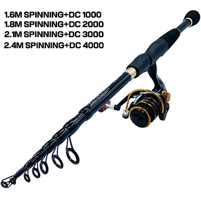GHOTDA Fishing Rod Reel Combo 1.6~2.4m Ultralight Carbon Fiber Telescopic Lure Casting Rod and Spinning Reel for Carp Fishing