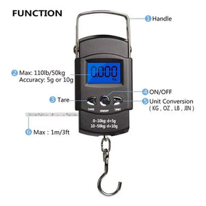 Handheld Hanging Scale 50kg Portable Digital Hook Scale Battery Powered ABS Plastic LCD Backlight Travel Luggage Courier Use