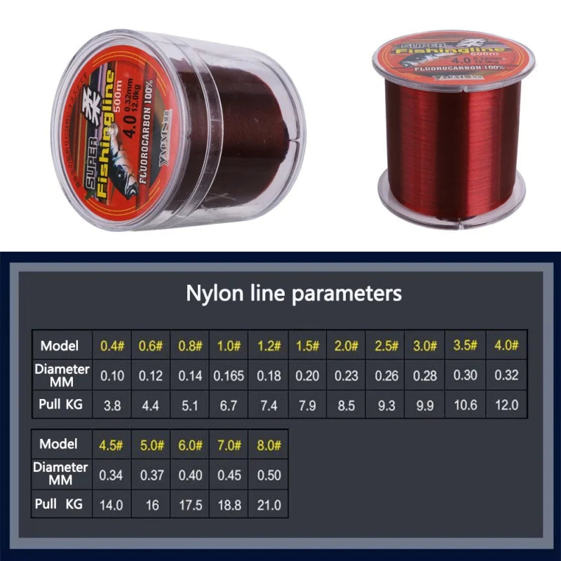 500M Fishing Line Nylon Monofilament Leader Fly Line Super Strong Abrasion Resistance Wire For Freshwater Saltwater