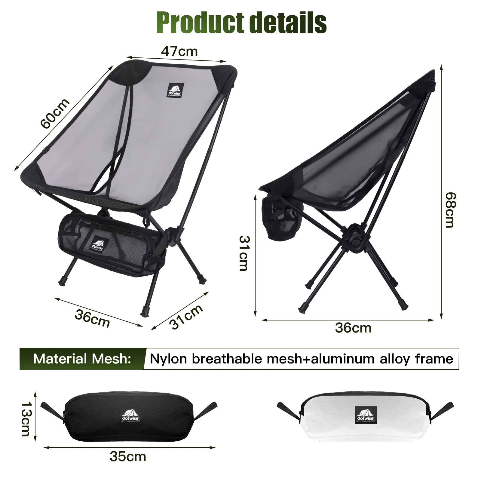 Moon Chair Breathable Outdoor Chair Camping Fishing Chair Mesh Material 7075 Aluminum Alloy Breathable Surface Anti Sinking