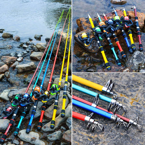 Sougayilang Telescopic Fishing Rod and Reel Set Portable Fiberglass Rod and 5.2:1Gear Ratio Reel with Fishing Hook Lure Line Kit