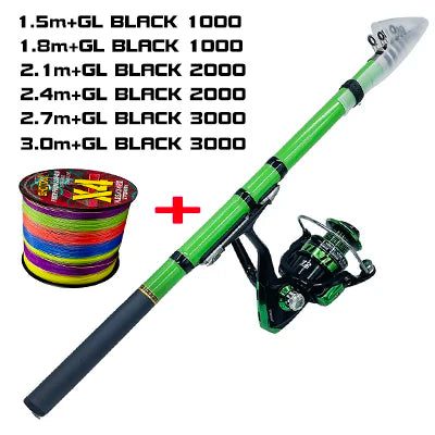 Spinning Fishing Set 1.5-3.0m Carbon Fiber Mini Spinning Fishing Rod and 5.5:1 Fishing Reel With Fishing Line Full Kit