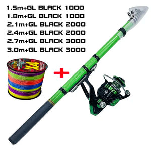 Spinning Fishing Set 1.5-3.0m Carbon Fiber Mini Spinning Fishing Rod and 5.5:1 Fishing Reel With Fishing Line Full Kit
