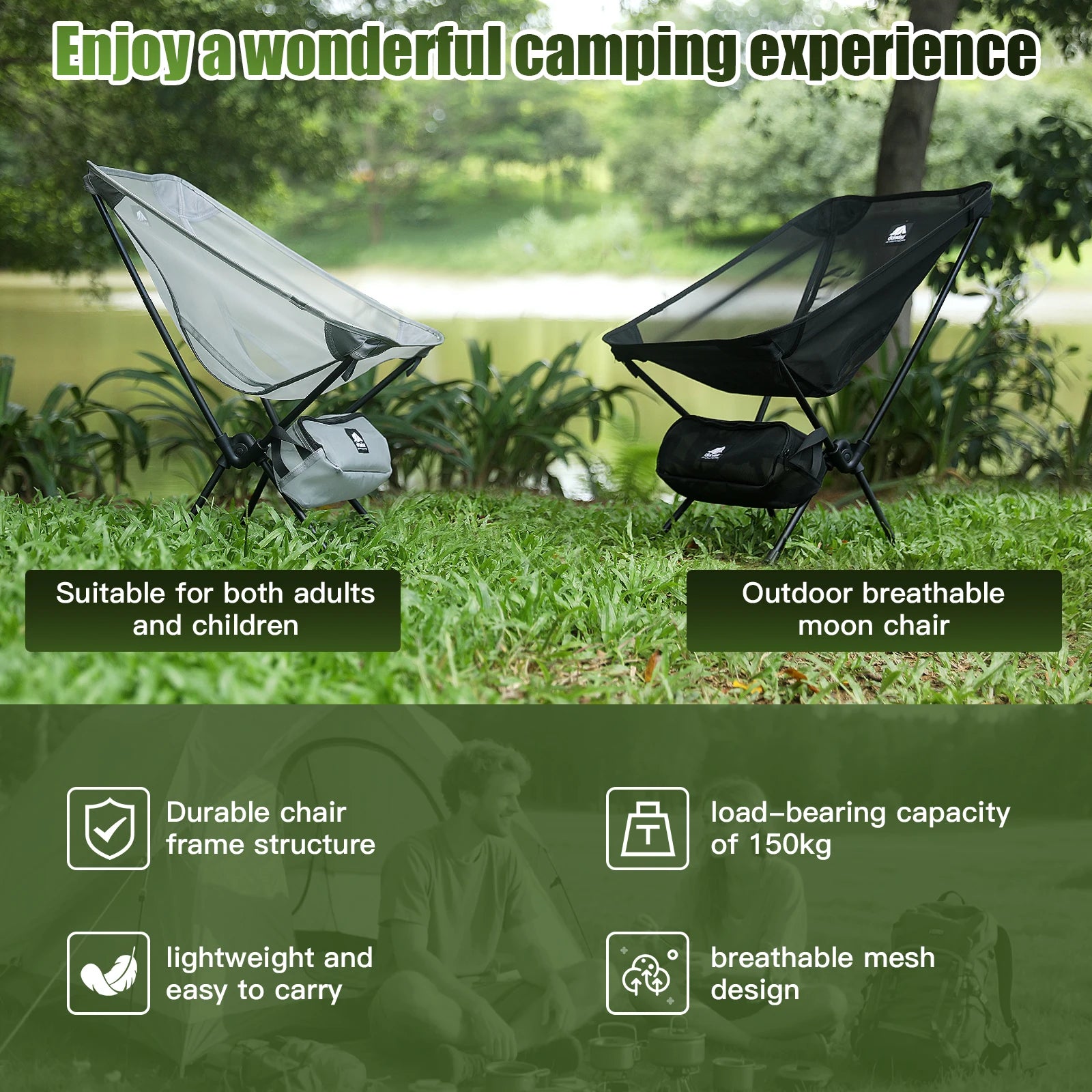 Moon Chair Breathable Outdoor Chair Camping Fishing Chair Mesh Material 7075 Aluminum Alloy Breathable Surface Anti Sinking